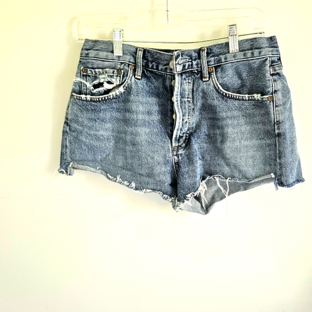 Agolde Button Fly Micro Jean Shorts Medium Wash